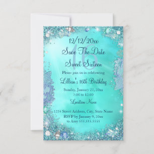 Sparen de Datum Blauwgroen Ocean Jewel Sweet 16 Save The Date