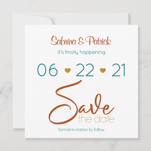 Sparen de Datum Blauwgroen Rust Gold van de Rust Kaart (Voorkant)