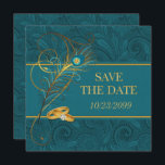 Sparen de Datum Blauwgroen Weddenschap Peacock Save The Date<br><div class="desc">Verzend uw geplande datum op de volgende dag naar vrienden en familie met uw trouwdatum wanneer u deze blauwgroen en gouden pauw kiest met de titel Save the Date-uitnodiging. Laat die belangrijke dagen open en geef degenen die reizen de tijd om veel te doen in de luchtvaart.</div>