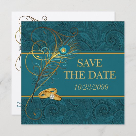 Sparen de Datum Blauwgroen Weddenschap van de Vred Save The Date (Voorkant / Achterkant)