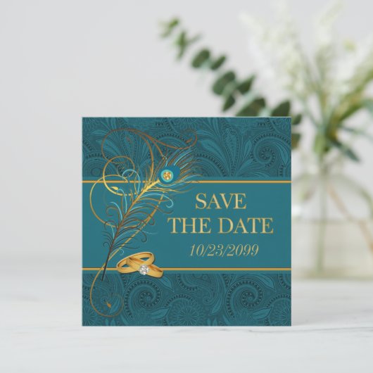 Sparen de Datum Blauwgroen Weddenschap van de Vred Save The Date (Staand voorkant)