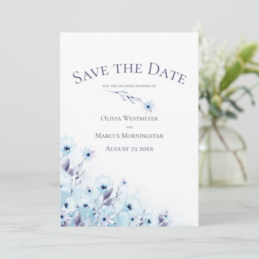 Sparen de Datum Bleke Blauwe Anemone Garden Kaart (Staand voorkant)