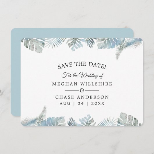 Sparen de Datum Bleke Dusty Blauwe Tropische Water (Voorkant / Achterkant)