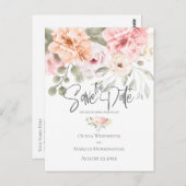 Sparen de Datum Bleke Roze Peonies van de Katoen Briefkaart (Voorkant / Achterkant)
