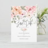 Sparen de Datum Bleke Roze Peonies van de Katoen Kaart (Staand voorkant)