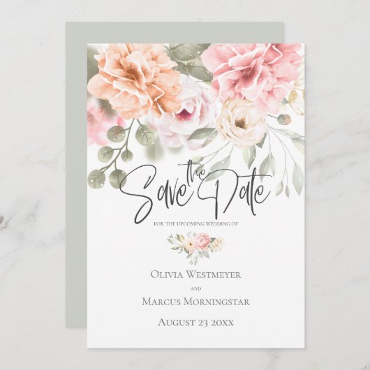 Sparen de Datum Bleke Roze Peonies van de Katoen Kaart (Voorkant / Achterkant)