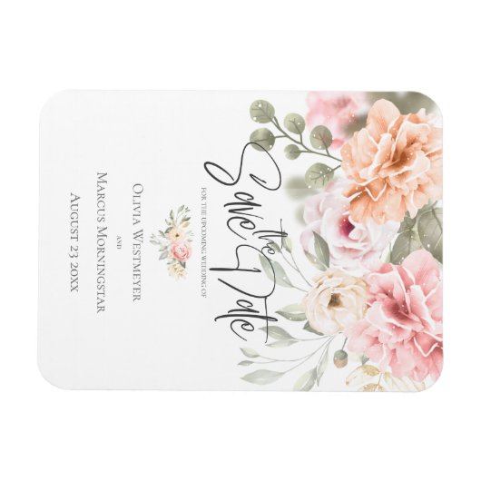 Sparen de Datum Bleke Roze Peonies van de Katoen Magneet (Horizontaal)