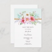 Sparen de Datum Bleke Turquoise Wildflower Bouquet Save The Date (Voorkant / Achterkant)