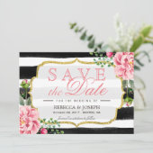 Sparen de Datum Blush Pink Floral Waterverf Stripe Save The Date (Staand voorkant)