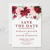 Sparen de Datum Bogundy Pink Waterverf Floral Kaart (Voorkant)