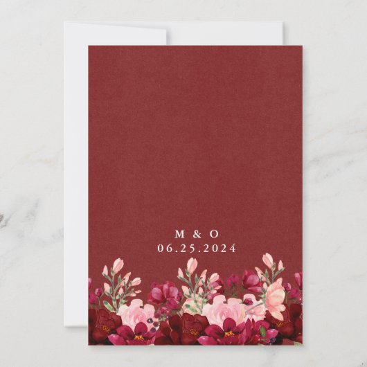 Sparen de Datum Bogundy Pink Waterverf Floral Kaart (Achterkant)