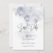 Sparen de Datum Bohemian Dusty Blue Floral Kaart (Voorkant)