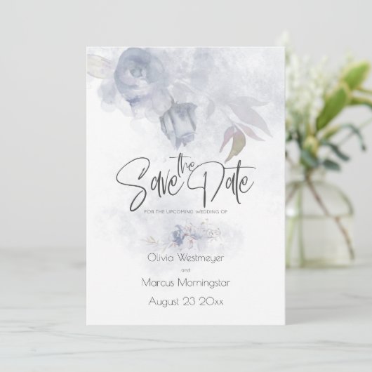 Sparen de Datum Bohemian Dusty Blue Floral Kaart (Staand voorkant)