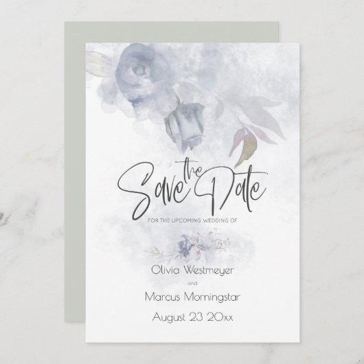 Sparen de Datum Bohemian Dusty Blue Floral Kaart (Voorkant / Achterkant)