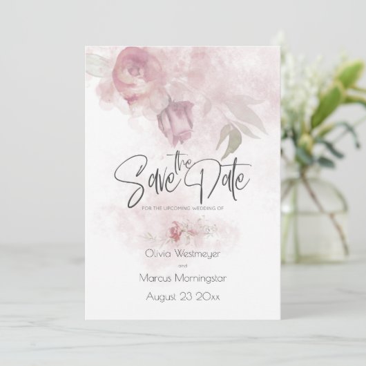 Sparen de Datum Bohemian Dusty Roos Pink Floral Kaart (Staand voorkant)