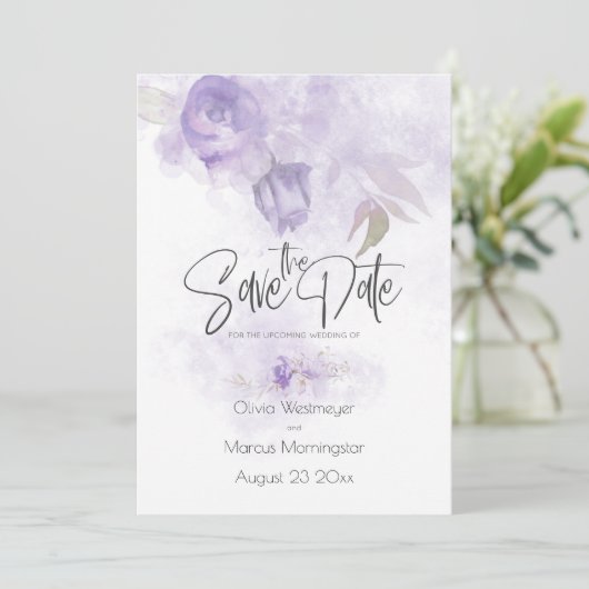 Sparen de Datum Bohemian Light Paars Floral Kaart (Staand voorkant)