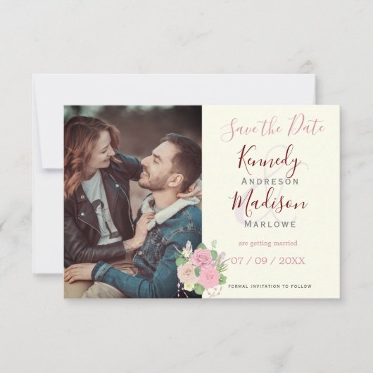 Sparen de Datum Boho Floral Roze Briefkaart (Voorkant)