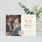 Sparen de Datum Boho Floral Roze Briefkaart (Staand voorkant)