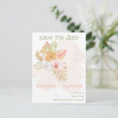 Sparen de Datum Boho Floral Roze Briefkaart (Staand voorkant)