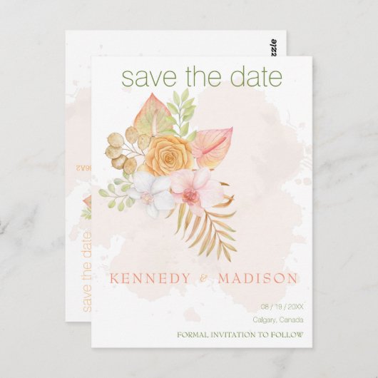 Sparen de Datum Boho Floral Roze Briefkaart (Voorkant / Achterkant)