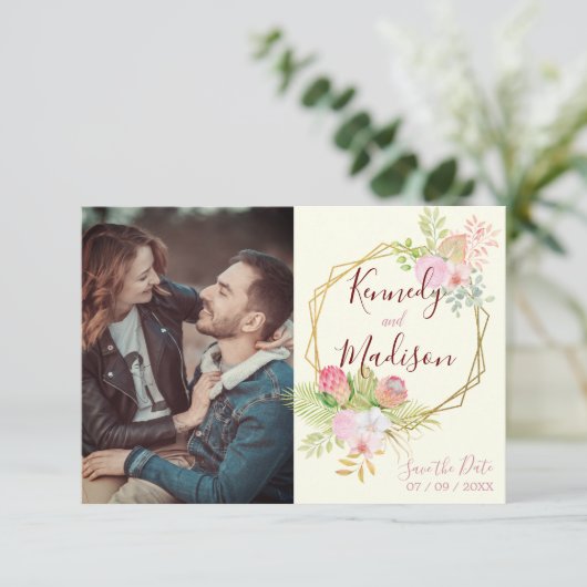 Sparen de Datum Boho Floral Roze Briefkaart (Staand voorkant)