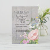 Sparen de Datum BOHO Rustic Floral Wood Barn Peoni Kaart (Staand voorkant)