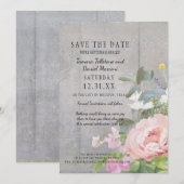 Sparen de Datum BOHO Rustic Floral Wood Barn Peoni Kaart (Voorkant / Achterkant)