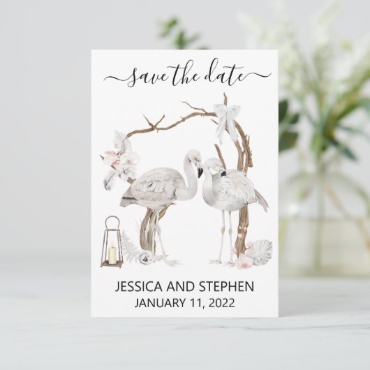 Sparen de Datum Boho Tropisch Flamingo Save The Date (Staand voorkant)