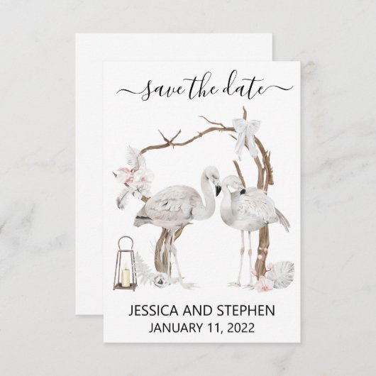 Sparen de Datum Boho Tropisch Flamingo Save The Date (Voorkant / Achterkant)