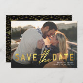 Sparen de Datum Bold Gold Wedding Aankondiging (Voorkant / Achterkant)