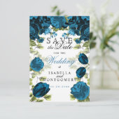 Sparen de Datum Botanische Blauwe Floral Save The Date (Staand voorkant)