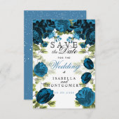 Sparen de Datum Botanische Blauwe Floral Save The Date (Voorkant / Achterkant)