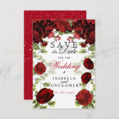 Sparen de Datum Botanische Donkerrode Floral Save The Date (Voorkant / Achterkant)