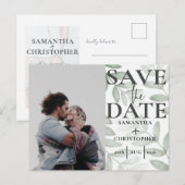 Sparen de Datum Botanische Sage Groene Foto Wedden Aankondigingskaart (Voorkant / Achterkant)