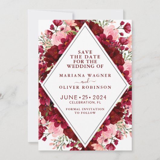 Sparen de Datum Bourgogne en de Roze Waterverf Flo Kaart (Voorkant)