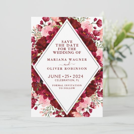 Sparen de Datum Bourgogne en de Roze Waterverf Flo Kaart (Staand voorkant)