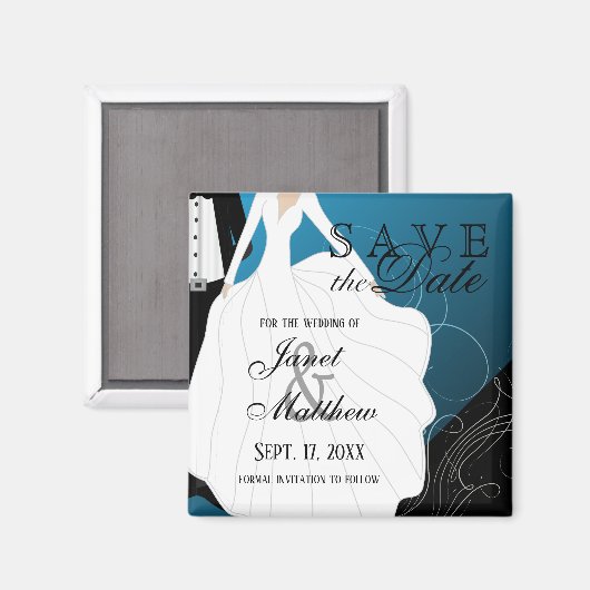 Sparen de Datum - Bride en Groom - Blauw Magneet (Voorkant / Achterkant)