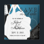 Sparen de Datum - Bride en Groom - Blauw Magneet<br><div class="desc">Sla de datum gepersonaliseerde magneten op. Geweldig voor het huwelijksfeest, repetitie, Vrijgezellenfeest, vrijgezellenfeest en meer. Kijk voor meer design en kleuren in mijn winkel. Indien nodig... kunt u alle tekst verwijderen en vers beginnen met uw eigen tekst-, kleur- en lettertypekeuzes met het Zazzle-ontwerpgereedschapsgebied. Indien nodig... kunt u alle tekst verwijderen...</div>