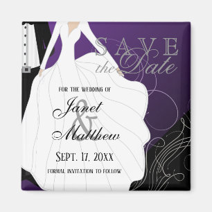 Sparen de Datum - Bride en Groom - Paars Magneet