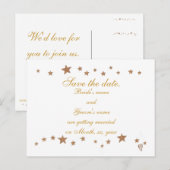 Sparen de datum briefkaarten, gouden sterren grens aankondigingskaart (Voorkant / Achterkant)