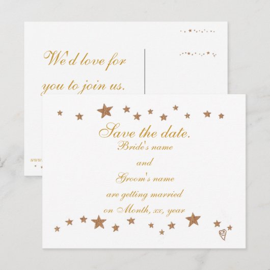 Sparen de datum briefkaarten, gouden sterren grens aankondigingskaart (Voorkant / Achterkant)