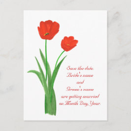 Sparen de datum briefkaarten, Rode Tulpen Aankondigingskaart