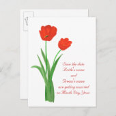 Sparen de datum briefkaarten, Rode Tulpen Aankondigingskaart (Voorkant / Achterkant)