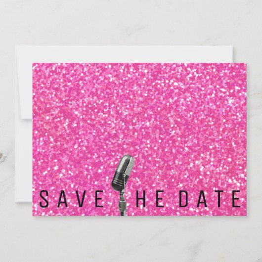 Sparen de Datum Bright Roze Glitter Microfone Save The Date (Voorkant)