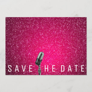 Sparen de Datum Bright Roze Glitter Microfone Save The Date