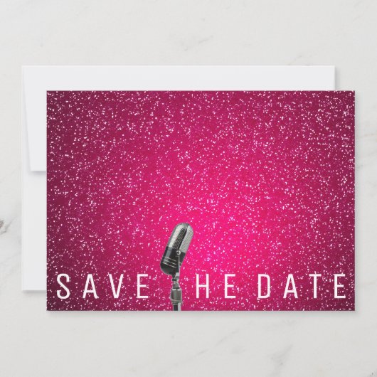 Sparen de Datum Bright Roze Glitter Microfone Save The Date (Voorkant)