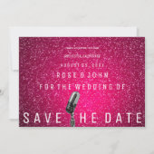 Sparen de Datum Bright Roze Glitter Microfone Save The Date (Achterkant)