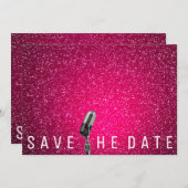 Sparen de Datum Bright Roze Glitter Microfone Save The Date (Voorkant / Achterkant)