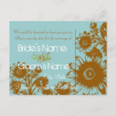 Sparen de Datum - Bruin op Blauwe  Bloemen Aankondigingskaart (Achterkant)