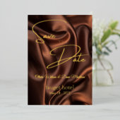 sparen de datum bruine zijde achtergrond folie uitnodiging (Staand Voorkant)